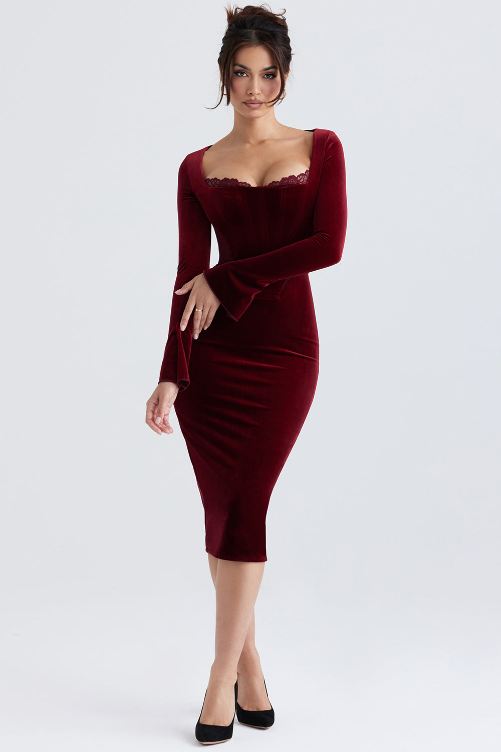 Robe corset en velours bordeaux