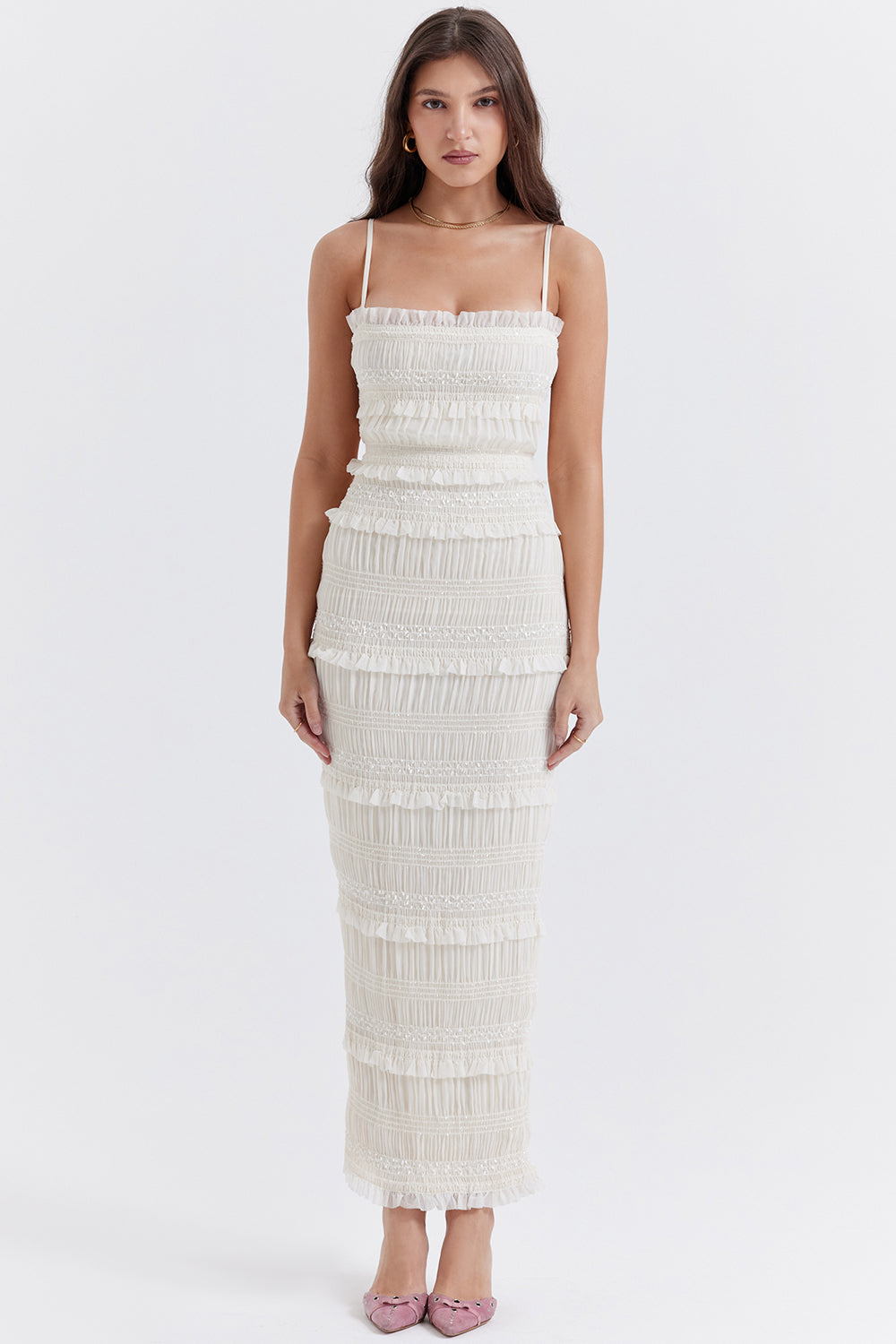Robe corset à plis pailletés