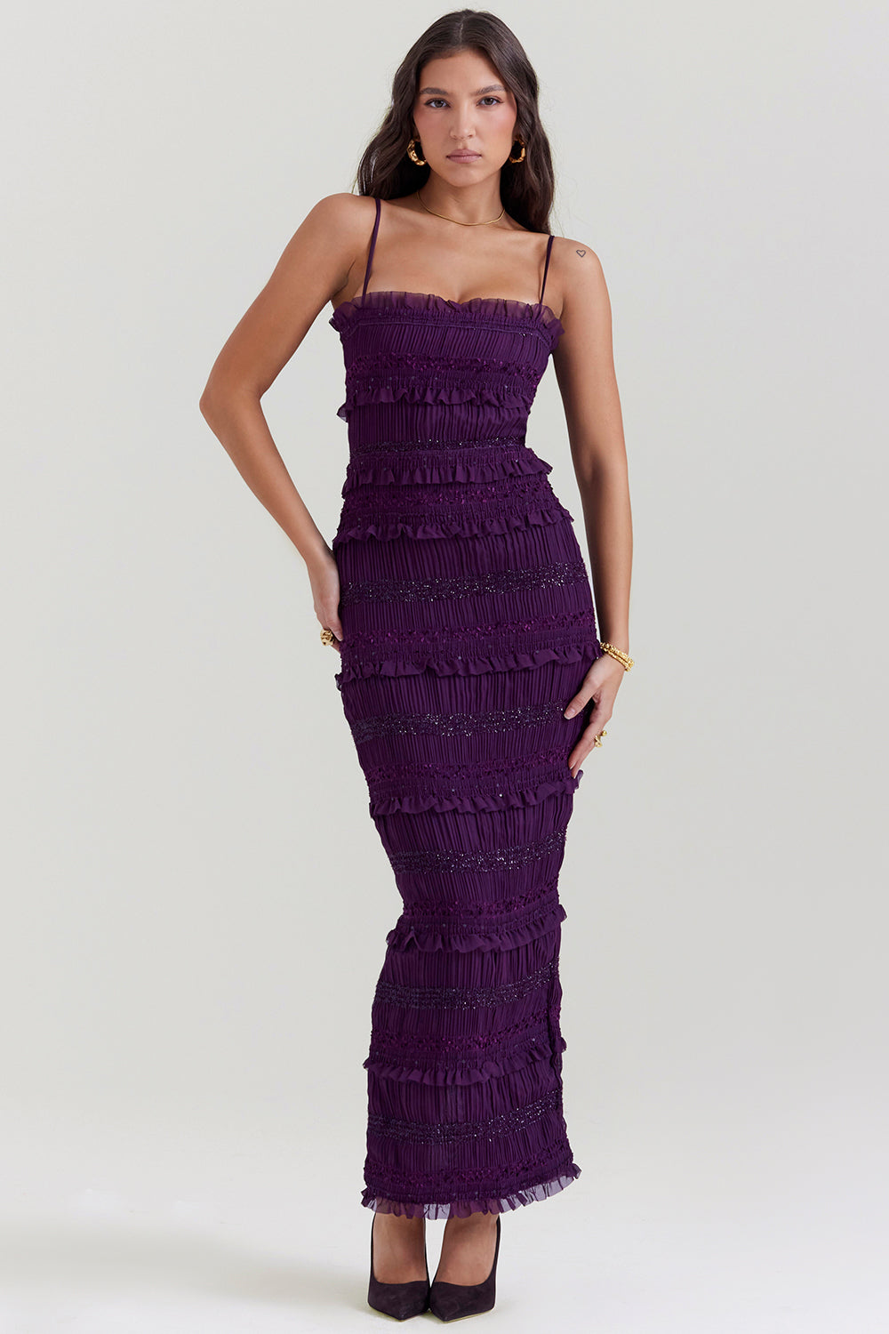 Robe corset à plis pailletés
