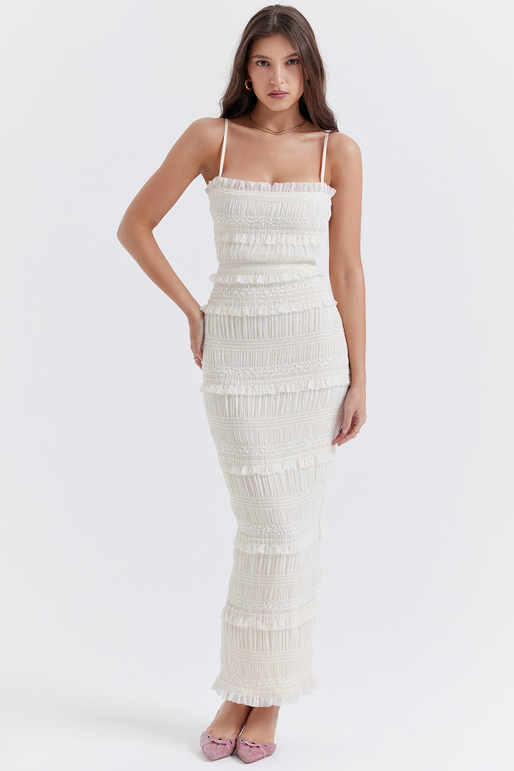 Robe corset à plis pailletés