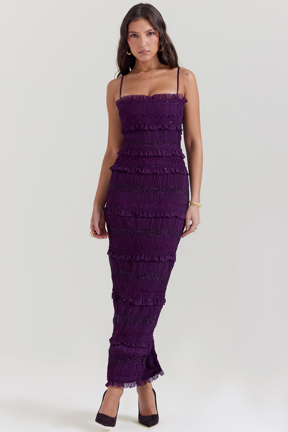 Robe corset à plis pailletés