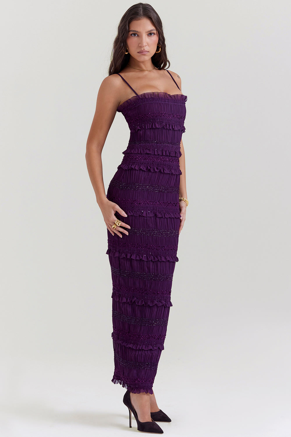 Robe corset à plis pailletés