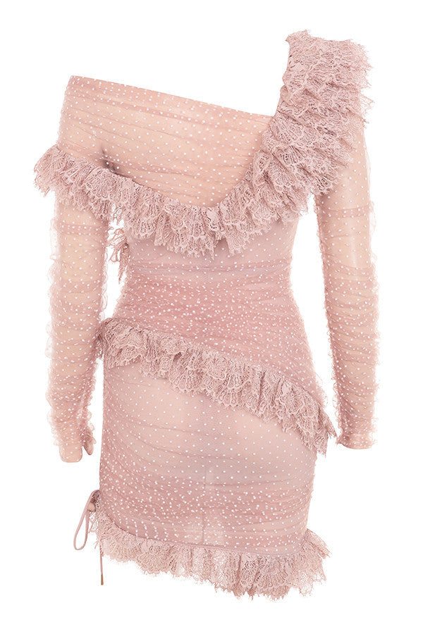 Mini-robe rougissante à volants en dentelle