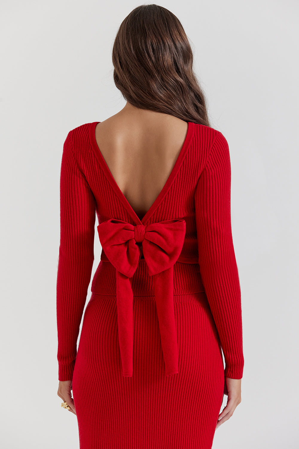 Pull en cachemire mélangé rouge écarlate avec noeud