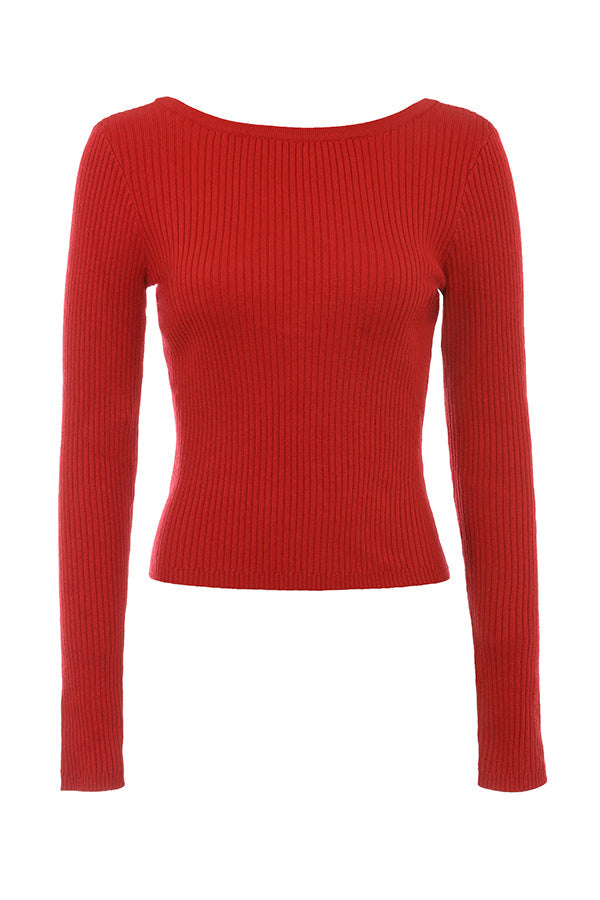 Pull en cachemire mélangé rouge écarlate avec noeud