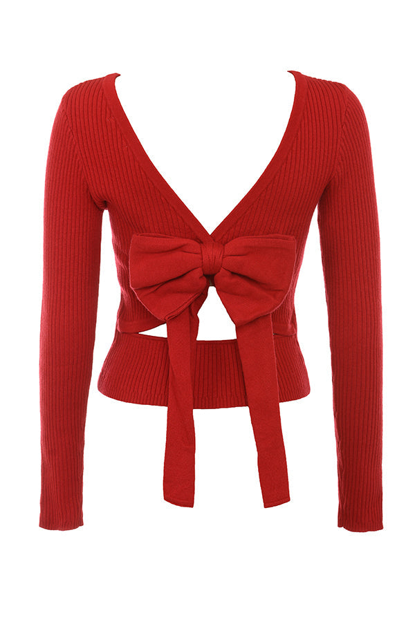 Pull en cachemire mélangé rouge écarlate avec noeud