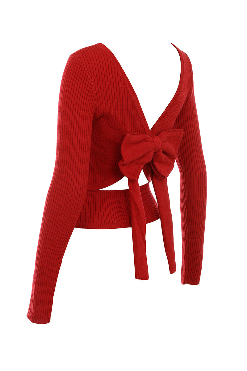 Pull en cachemire mélangé rouge écarlate avec noeud