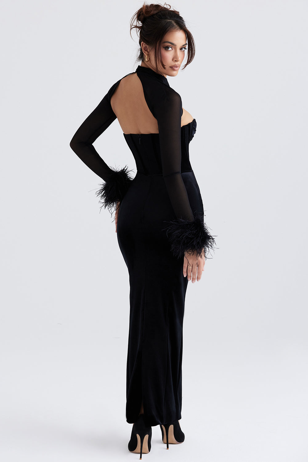 Robe longue corset en velours noir