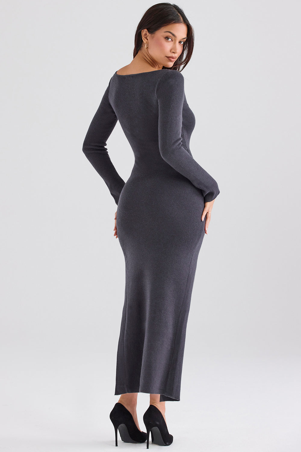 Robe longue en maille de cachemire anthracite